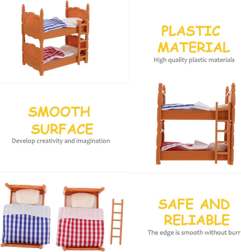 Miniature Dollhouse Bunk Beds Set, 1:12 Scale Dollhouse Furniture with Ladder, Dollhouse Bunk Bed Decor