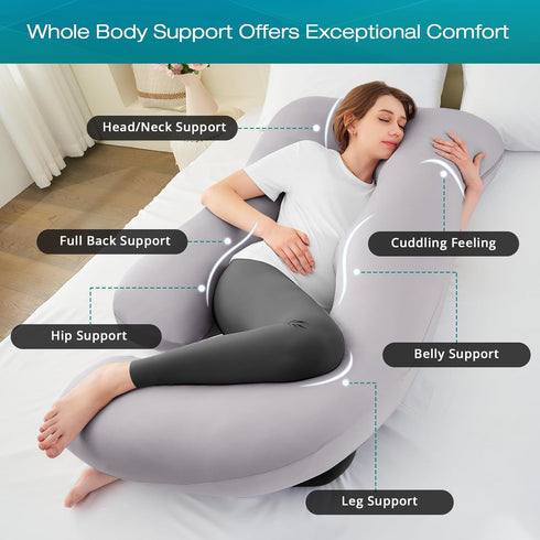 Sasttie Cooling Pregnancy Pillows for Sleeping, U Shaped Full Body Pillow with Removable Cover, Pregnant Women Must