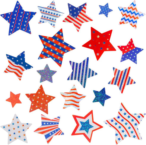 Patriotic Stickers, 4th of July Metallic Red White Blue Star Labels, 80Pcs Foil Decals for Decoration