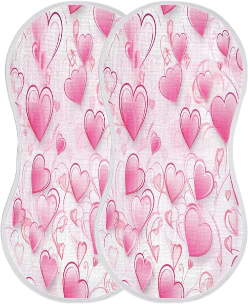 Bulletgxll Set 4, Valentine Heart Pattern Unisex Baby Burp Cloths of Soft Absorbent Organic Cotton Muslin Burping