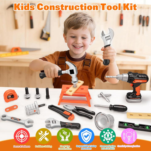 50PCS Set 3 4 5 6 Set, Kids Tool for Boys Ages Years Old - Pretend Play Construction Tool Kits with Portable Tool Bag