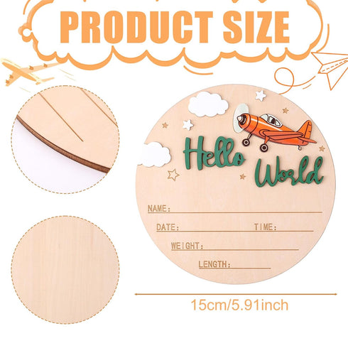 NQEUEPN 15cm/5.91 Inch Newborn Announcement Sign, Wooden Hello World Sign Newborn Welcome Plaques Birth Baby Name