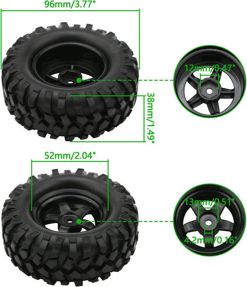 4X 1:10 RC Off-Road Car Wheel Tires, 5 Spokes Wheel Rim, 12 mm Hex RC Parts
