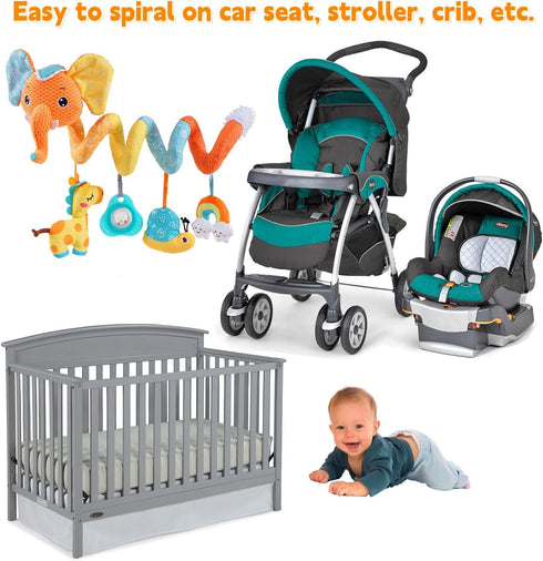 Car Seat Hanging Toys - Baby Spiral Activity Plush Stroller Toys with Music Box, Rattles for Infants 0-12 Months.