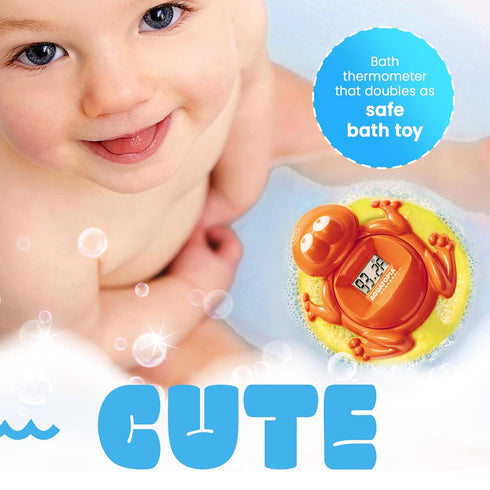 Aquatopia Fergus Frog Baby Bath Thermometer Floating Toy, Digital Audible Alarm, Orange, Baby Bath Essentials