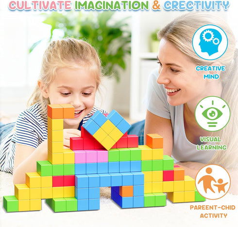 Minoskia 100pcs 3 4 5 6 4-8 Magnetic Blocks, Gifts for Year Old, Magnet Building Blocks for Toddlers, Preschool STEM