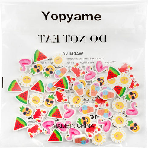 Yopyame Summer Mini Erasers Bulk - 60PCS Assorted Tiny Ice Cream Watermelon Flamingo Erasers for Kids Party Favors