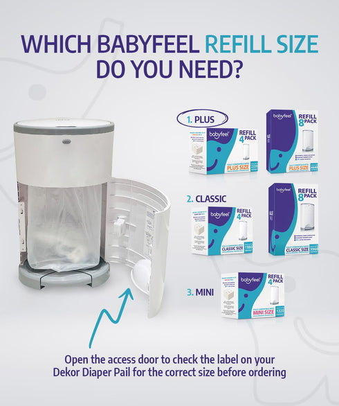 8 Pack, 30% 4640 Babyfeel Refills for DEKOR PLUS Diaper Pails, Exclusive Extra Thickness, Fresh Powder Scent, Holds up