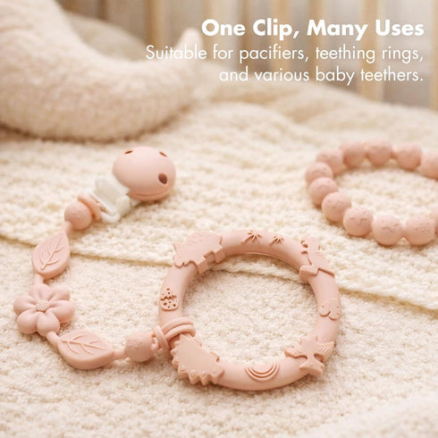 3Pcs-Ivory+Sage+Blush Pacifier Clips for Baby Silicone Pacifier Holder Clips for Boys Girls One Piece Baby Binky Clips