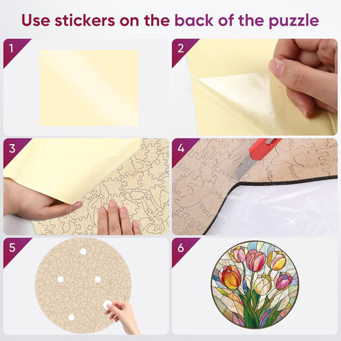 200 5MM 11.2 11.2inch MYS AUR Puzzles for Adults, Tulip Stained Glass Wooden Puzzles Pieces, Thick Unique Shaped Flower