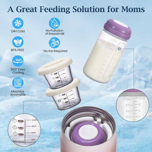 HASHMUST 3-in-1 24H 360 11oz 8oz 27oz Breast Milk Cooler for Cooling, Breastmilk Chiller with Bottle & Baby Food