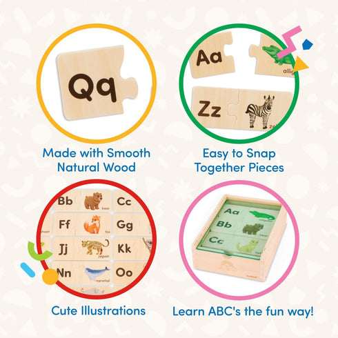 Battat One-Match Puzzle, Alphabets Wooden Puzzle for Toddlers, Educational Toys, 3 Years +, Self-Correcting