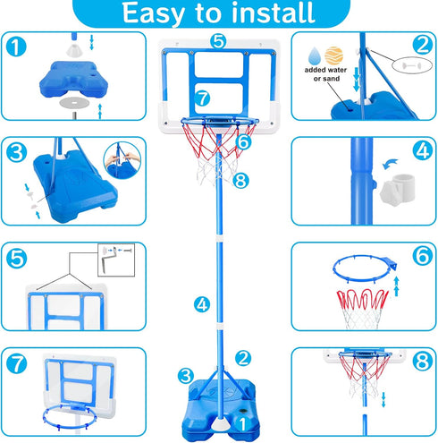 Kids Basketball Hoop Adjustable Height 3.5FT-6.2FT, Mini Indoor/Outdoor Game Gift for Boys & Girls (Blue)