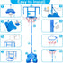 Kids Basketball Hoop Adjustable Height 3.5FT-6.2FT, Mini Indoor/Outdoor Game Gift for Boys & Girls (Blue)