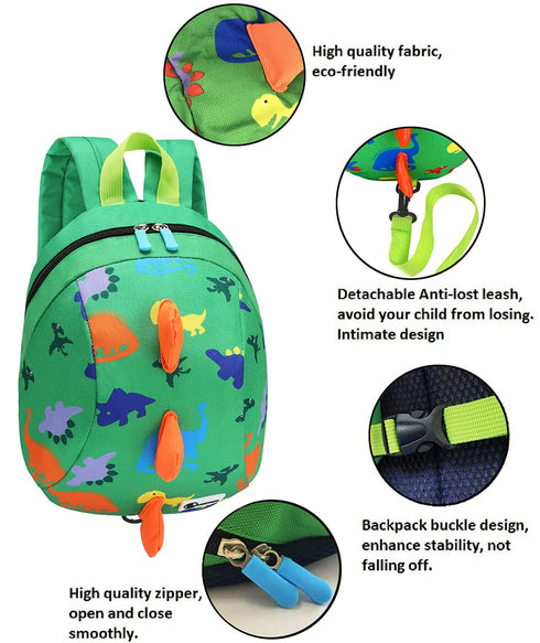 DB Dinosaur Mini Backpack with Leash for Toddlers, Children Kids Baby Harness Bookbag (Green)