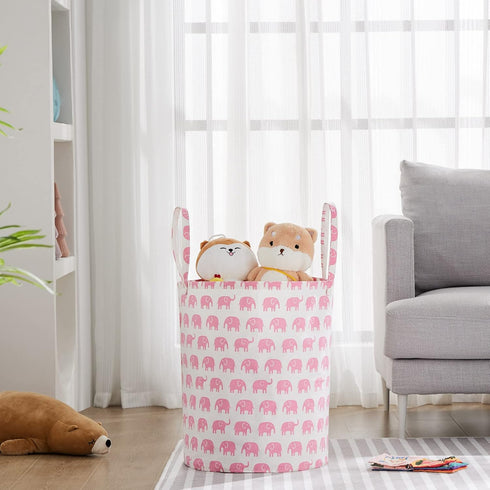 TECHMILLY Large Storage Basket - Collapsible Laundry Hamper with Long Handles, Toy Bins for Nursery, Kids Room Décor