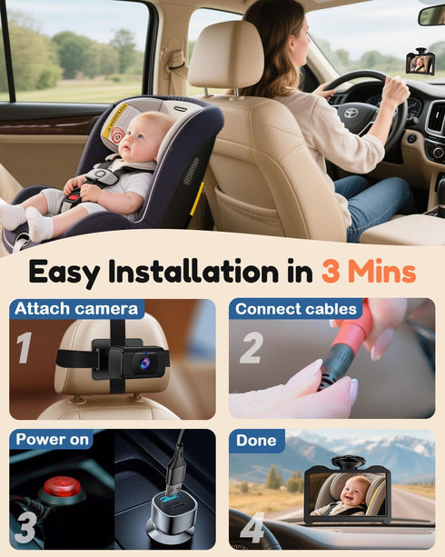 Fodkh 7-Inch 1080P 150 Car Baby Camera for Seat: HD Rear Facing Camera for Backseat - Wide Angle View with Ultra-Clear