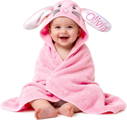 Individz Custom Hooded Unisex Baby Towel with Name, Personalized Soft Easter Bunny Bath