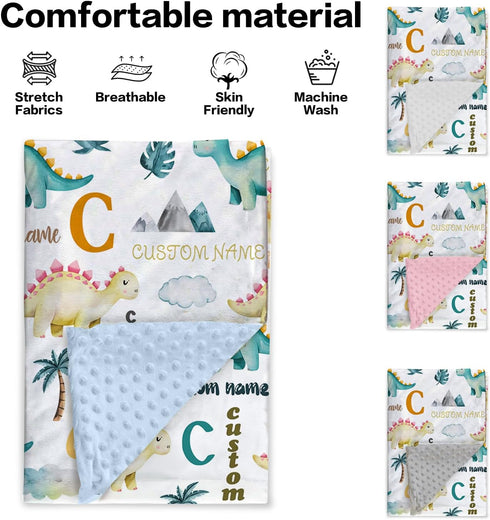 Personalized Baby Blankets for Boys Girls, Custom Baby Blanket with Name, Dinosaur Letters Theme, Super Soft Fleece
