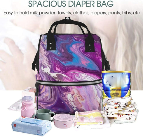 QSMJKLD Backpack Mommy Daypack Marble Purple Colorful Diaper Bag with Changing Pad, Pacifier Holder - Multifunction