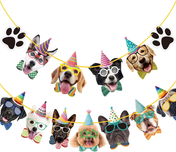 Duufin 15 Pieces Dog Faces Claws Party Banner Set, Birthday Portrait Banner for Dogs Theme Party Decoration