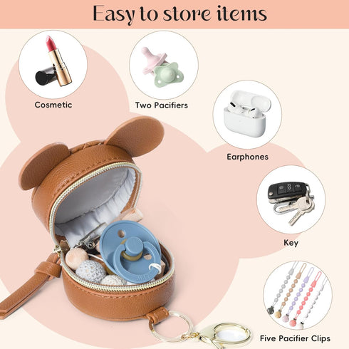 2 Miss Fong Pacifier Case with Clip & Cover, Holder Pod with Clasp, Holds Pacifiers or Nipple Shield (Diamond Brown)
