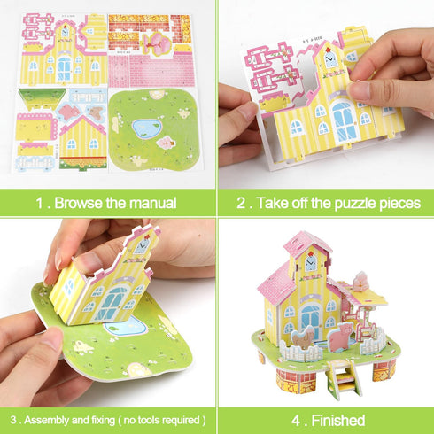 LOMIMOS 3D Cartoon Puzzles for Kids, 6 House Building Kit Creative DIY Jigsaw Toys for Art Crafts Birthday Party Favors