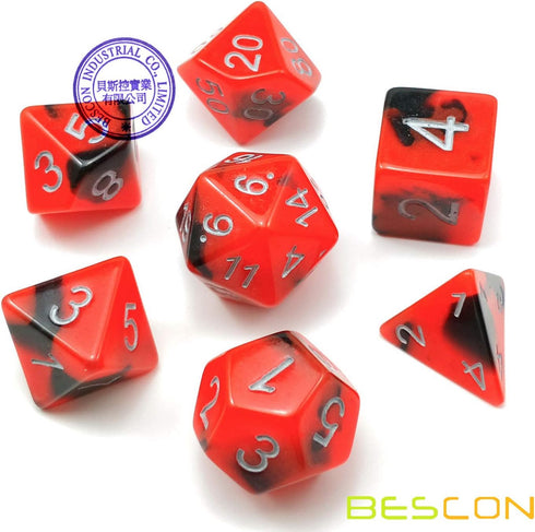 Bescon Two-Tone Glow-in-The-Dark Polyhedral Dice Set, Luminous RPG Dice Set d4 d6 d8 d10 d12 d20 d% Brick Box Pack
