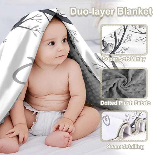 Kryvoxc Personalized Baby Blankets with Name, Fox Deer Bunny Design Double Layer Receiving Swaddle Blanket with Dotted