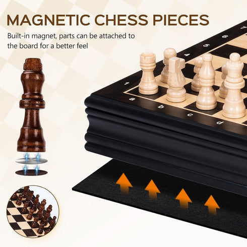 Set 12 Inch 2 1 2 Sets Peradix Magnetic Chess Classic in with Chess Pieces, Wood Board Box with Storage, Extra Queens
