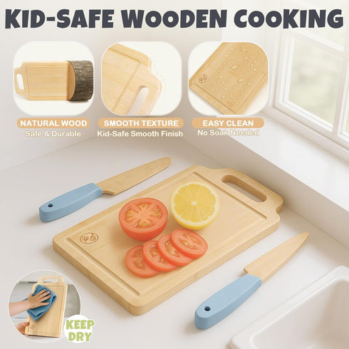 29 Set, 3 3+ PCS Wooden Kids Cooking Toddler Montessori Cooking & Baking Kitchen Tools for Real Cooking, Knifes, Real