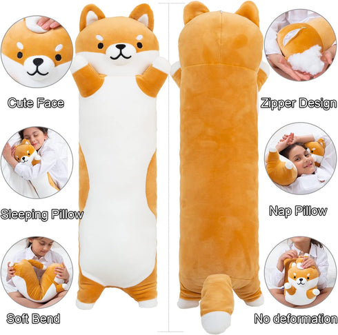(Yellow,110cm/43.3inch) Kekeso Long Shiba Inu Plush Pillow Giant Stuffed Animals Dog Sleeping Pillow Corgi Plush Body