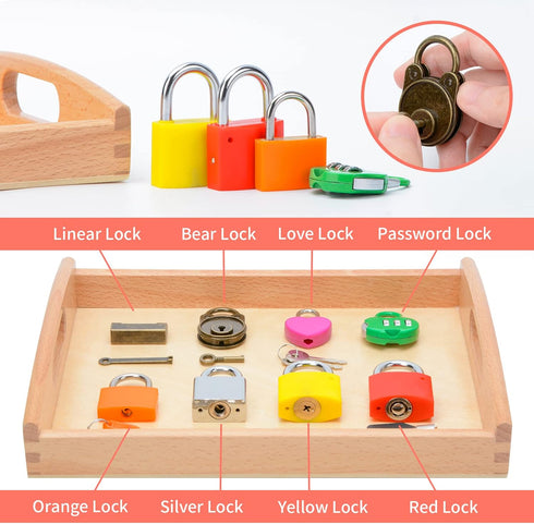 Montessori Lock and Key Toy Set for Toddlers, Wooden Learning Activities for 3+ Year Old Kids