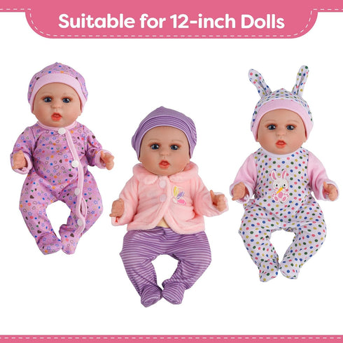 BABESIDE 7 Pcs Baby Doll Clothes for 10-12 Inch Dolls, Doll Accessories Romper Suit, Coat and Hat for Newborn Baby Dolls