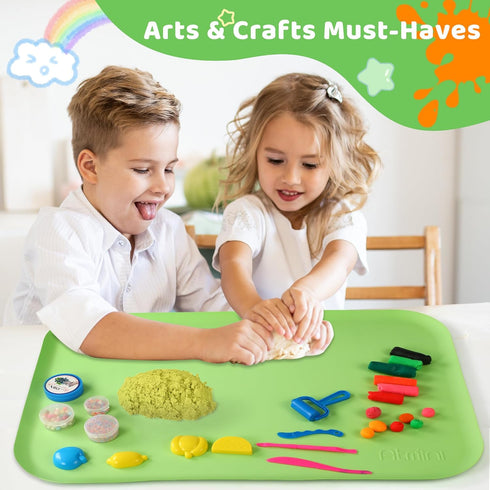 24"x16" AtMini Silicone Craft Mats for Kids with Raised Lip & Non-Slip | Reusable Silicone Art Mat for Play Sand
