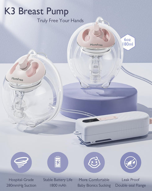 K3 Flange,1800mAh 3 9 15-24mm Breast Pump Hands Free Updated,Wearable Breastfeeding Pump with Soft Double-Seal Long