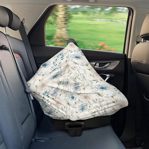 Biyejit Blue Floral Print Car Seat Cover for Babies, Mom Nursing Covers Breastfeeding Scarf, Multi Use Infant Carseat