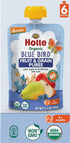 (6 Pack) 6 Holle Organic Baby Food Pouches - Blue Bird Baby Puree with Pear, Apple, Blueberry & Oat - Organic Baby