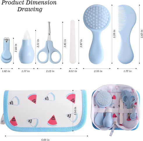 6 Set Baby Grooming Kit - Piece in Storage Bag(Blue) - Soft Brush, Comb, Nail Clippers, Nasal Aspirator, Safety