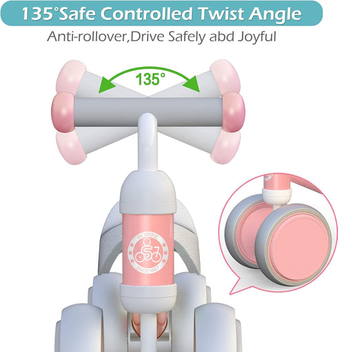 Baby Balance Bike Toys for Kids 10-24 Months - No Pedal Infant 4 Wheels Bicycle (Classic, Pink)