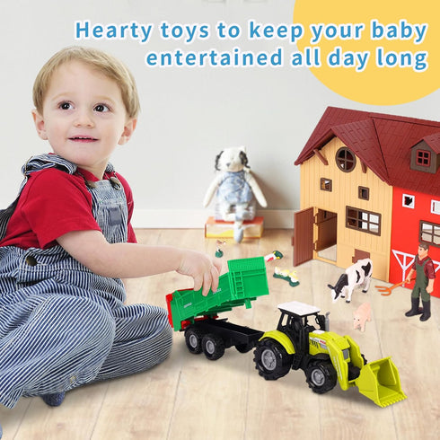 '-140 Set Playset 3-7 Peagprav Farm Animals Figurines Toys pcs Toy Barn Toy Horse Stable Tractor Trailer Windmill Farmer
