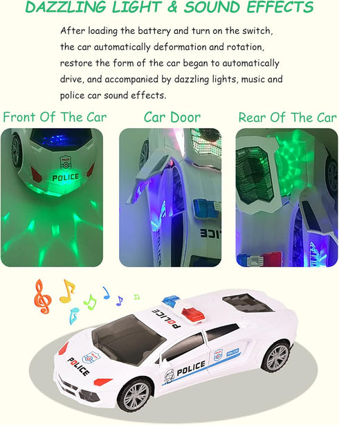 Police Car Spinning Toy for Boys 3-5 - Music Lights and Siren with Automatic Door Opening for Kids