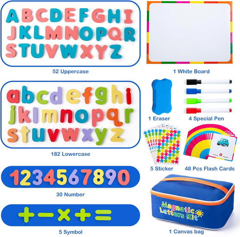 Kit310 Set Sundaymot Magnetic Alphabet Letters Pcs with Magnetic Board and Organizer Bag, Upper and Lower Case Wooden