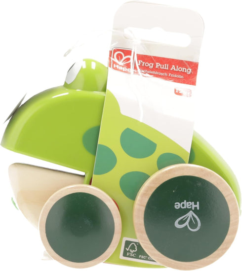 Frog Pull-Along by Hape | Wooden Frog Fly Eating Pull Toddler Toy, 4.6 x 3.3 x 3.8 inches, Green