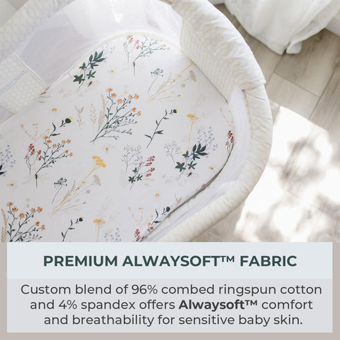 Pobibaby - 2 Pack Premium Bassinet Sheets for Standard Bassinets, Ultra-Soft Jersey Knit, Stylish Floral Pattern