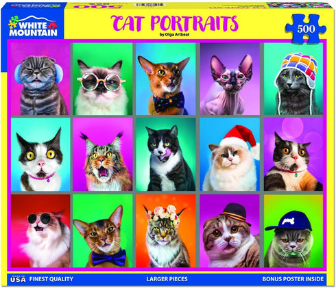 White Mountain Puzzles - Cat Portraits 500 Piece Jigsaw Puzzle