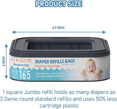 Fununcat 165 6 Pack Square Starter Refills Disposal Bags Refill Compatible with Diaper Genie Classic, Compact