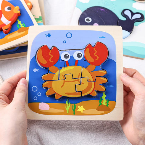 LovesTown 6PCS Wooden Toddler Puzzles - Montessori Sea Animal Jigsaw Puzzles for Kids Educational Gift