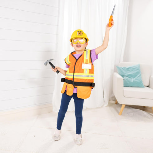 Set (6-Piece) (24-Piece) Melissa & Doug Construction Worker Costume with Deluxe Jumbo Cardboard Blocks