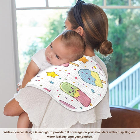YETTASBIN Cartoon Popsicle Muslin Baby Burp Cloth, Super Soft Absorbent Cotton Burp Rag Baby Bibs Feeding Cloth